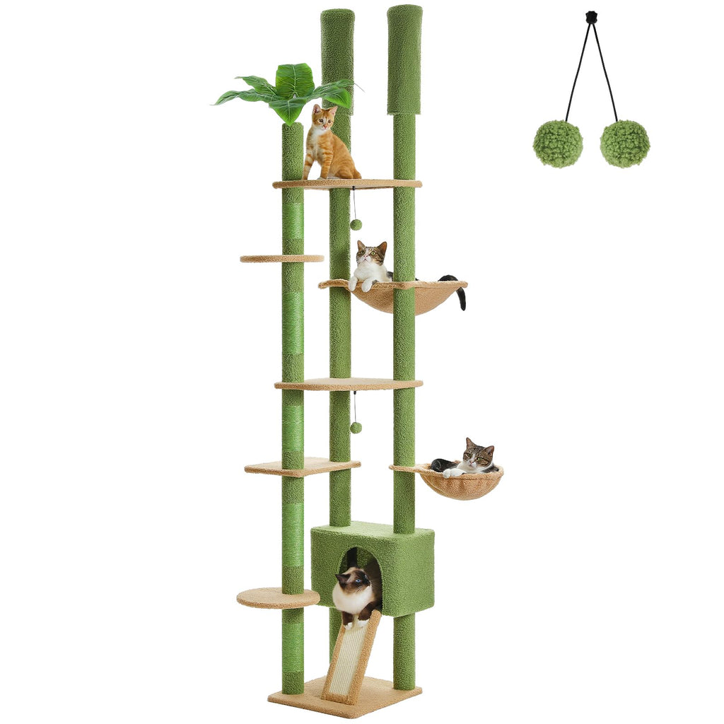 Floor-to-Ceiling Cactus Cat Tree Tower for Multi-Cat Homes
