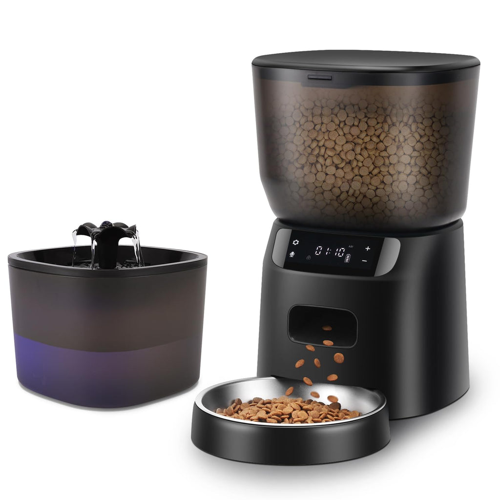 Automatic Cat Feeder & Water Fountain Set with Stainless Steel Bowl