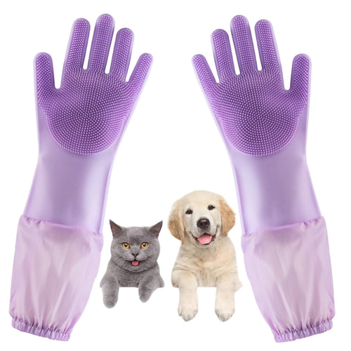 2-in-1 Pet Grooming Gloves for Bathing, Brushing & Shedding Control