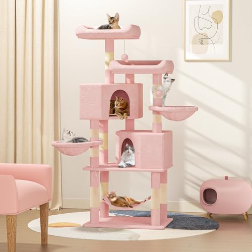 58-Inch Multi-Level Cat Tree Tower with Condo, Hammock & Scratching Posts