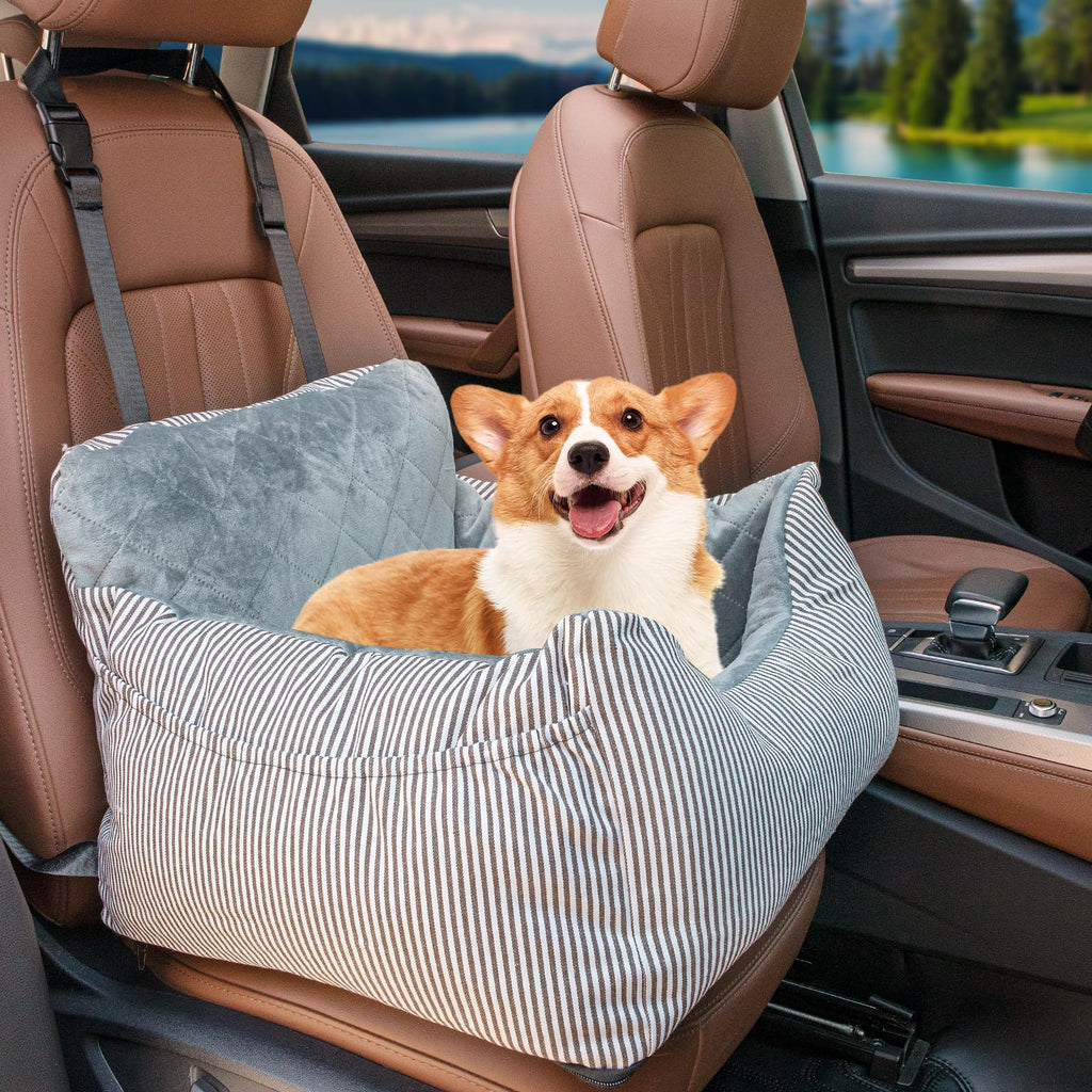 Dog Car Seat Booster with Safety Straps & Storage Pockets