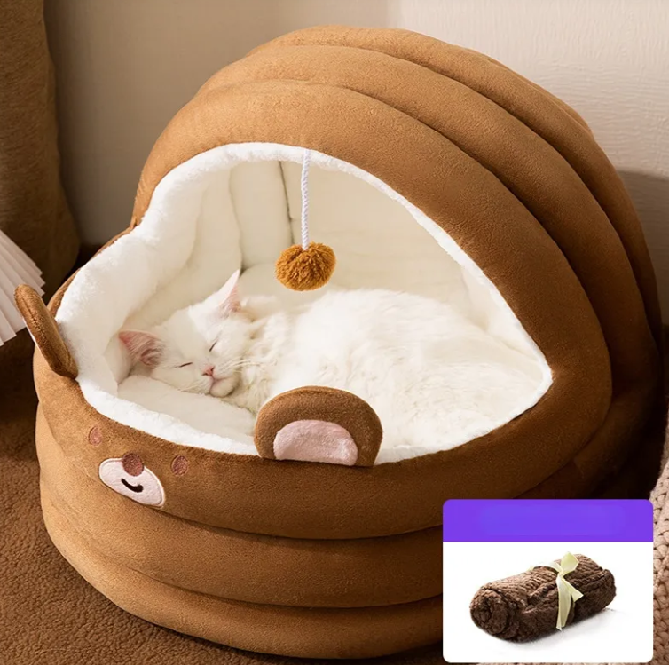 Soft Arctic Velvet Cat & Small Pet Bed – Cute Bear & Rabbit Design