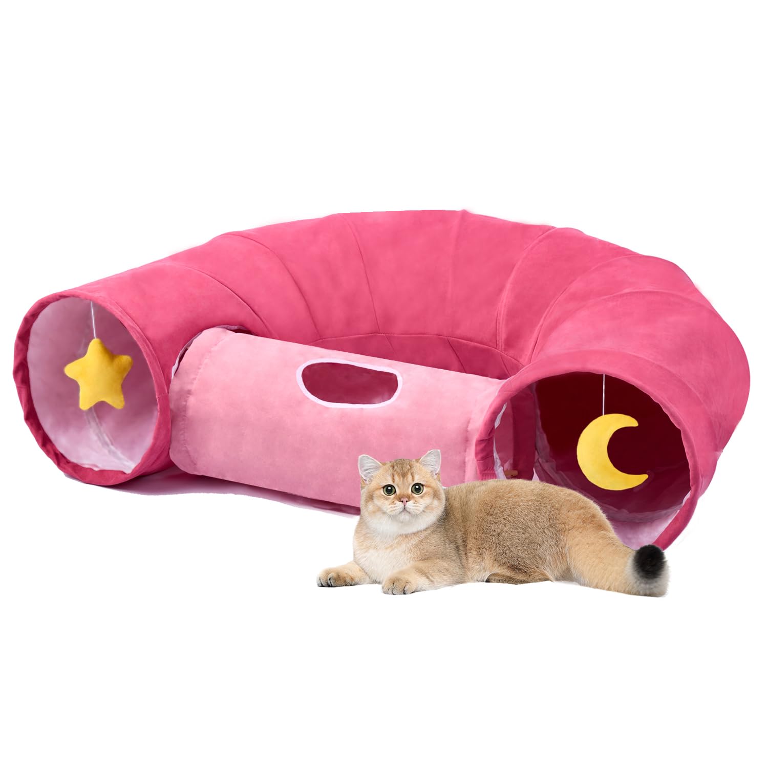 2-in-1 Large Cat Tunnel for Indoor Cats with Play Toys