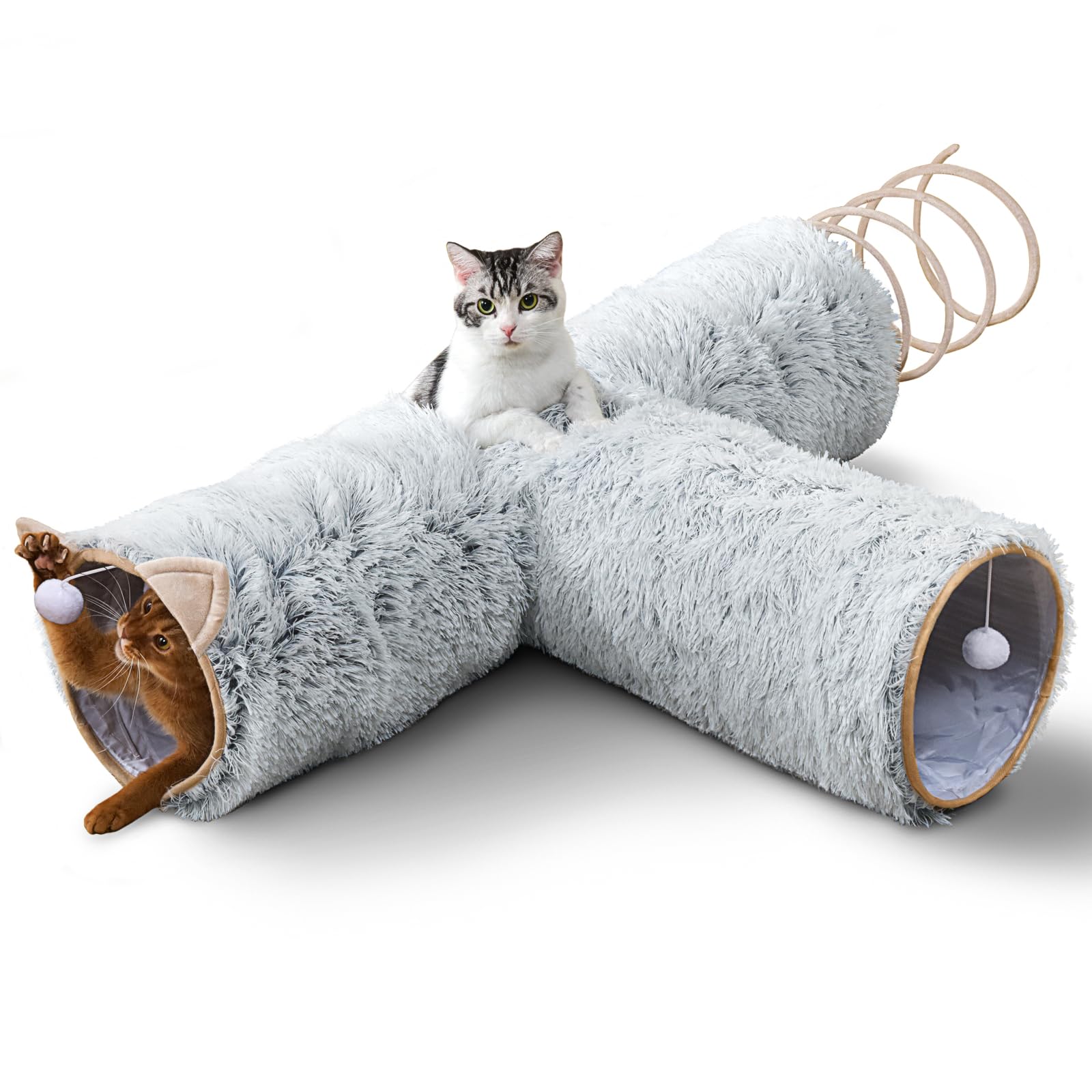3-Way Collapsible Cat Tunnel with Spring Toys