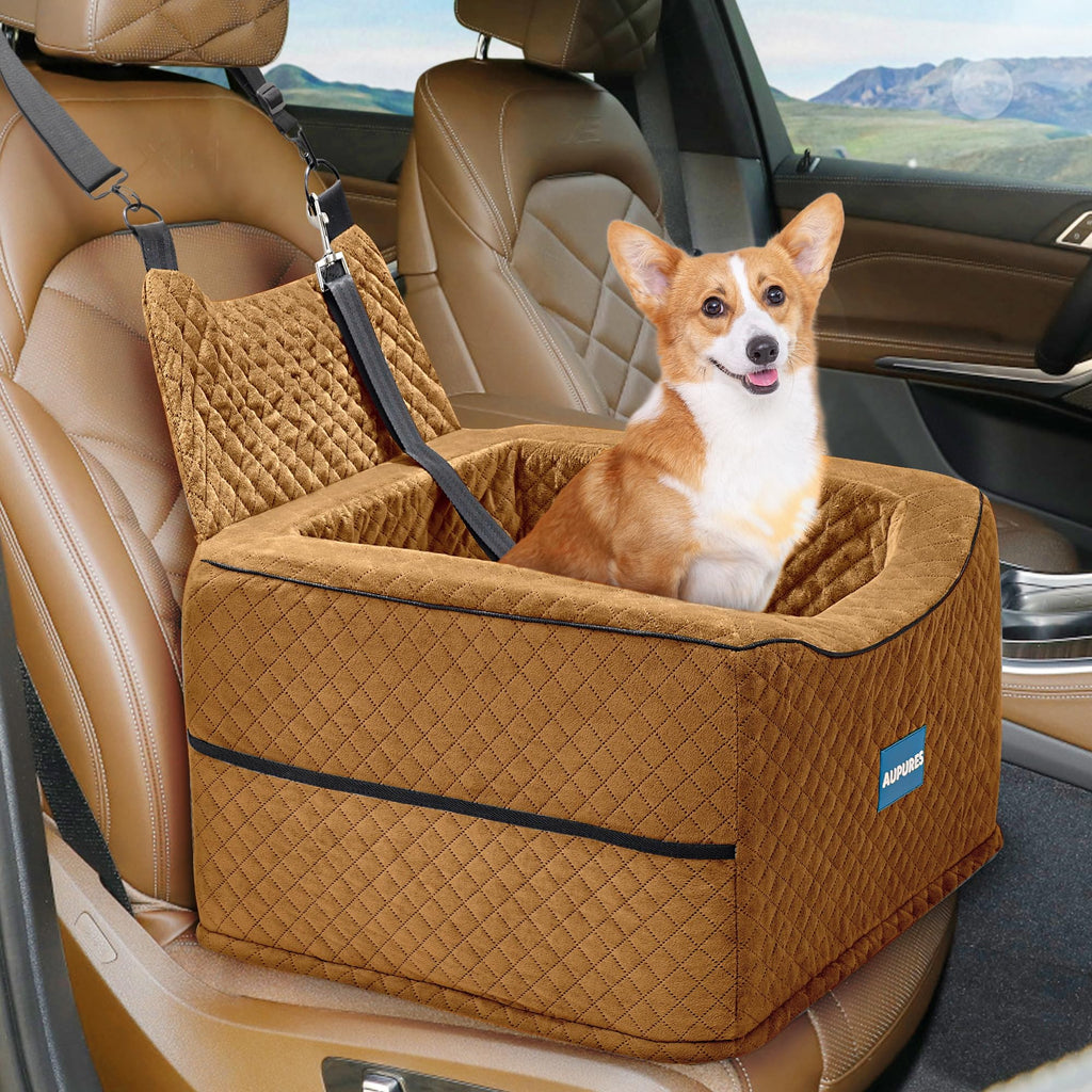 Aupures Small Dog Car Seat Booster with Safety Straps & Foam Cushion