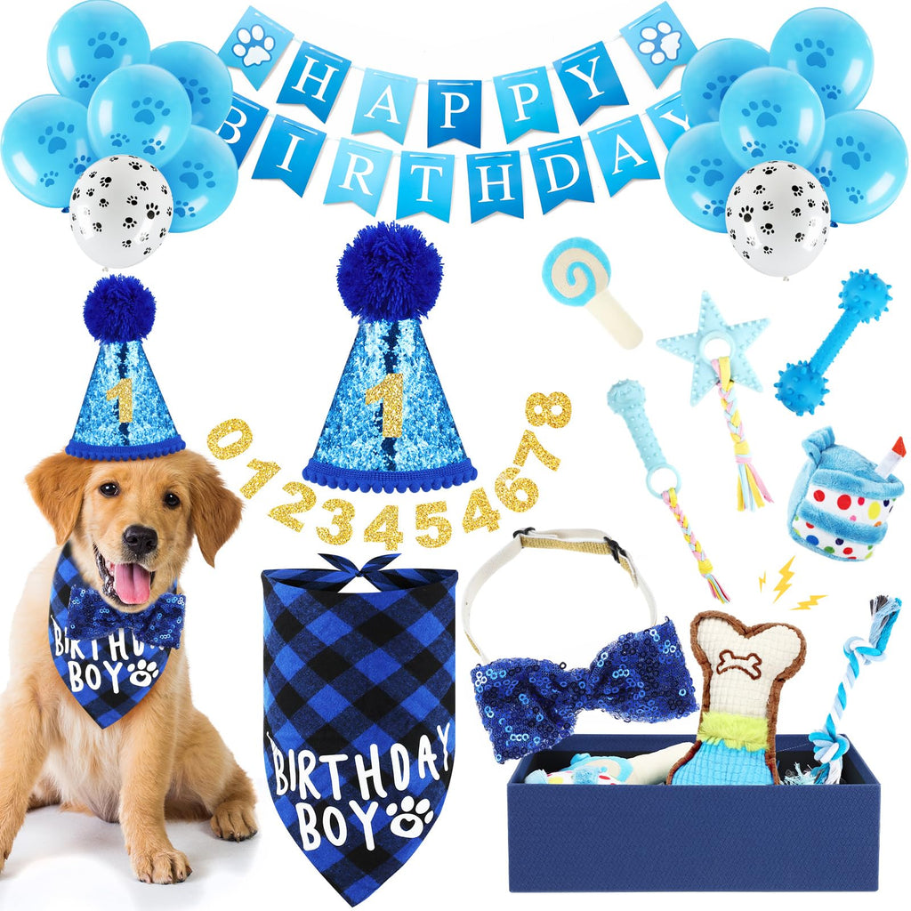 Dog Birthday Toy Set with Squeaky Plush Toys, Chew Toys & Party Supplies